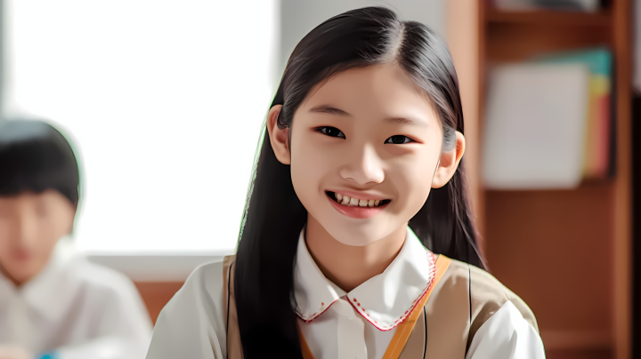 教室里的亚洲女孩微笑着学习摄影版权图片下载