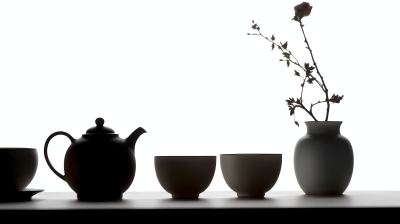 白色背景茶具花卉摄影图