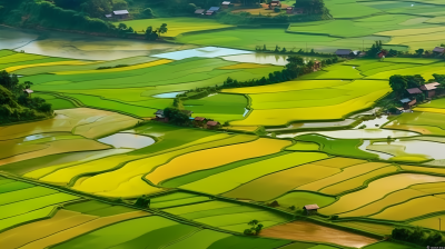 自然生态城市中的稻田摄影图