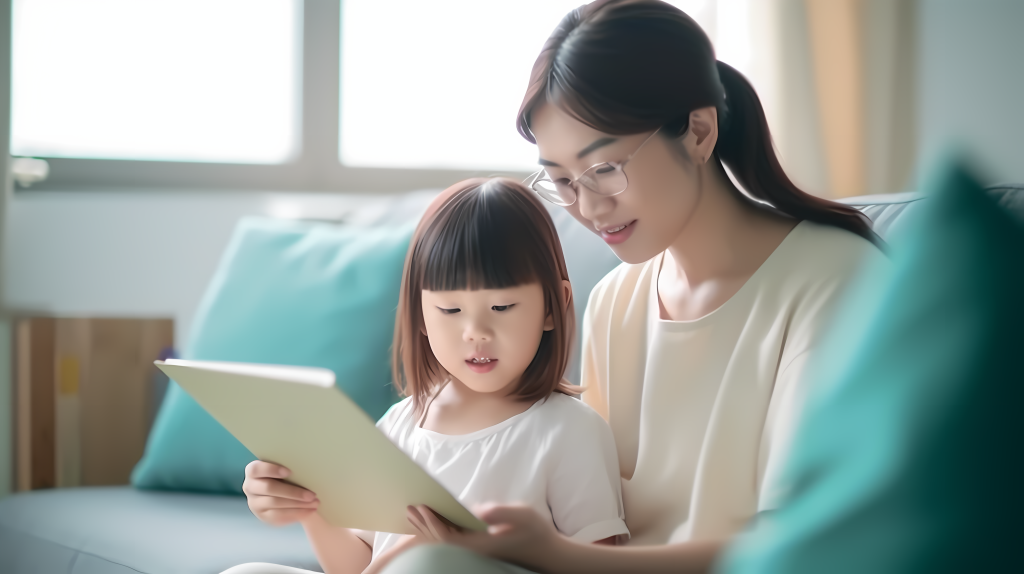 母女学习轻松愉快摄影版权图片下载