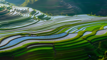 中国梯田风光轻盈空灵的摄影图