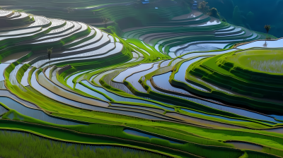 中国梯田风光轻盈通透的摄影图