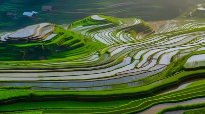 中国梯田风光轻盈空灵的摄影图片