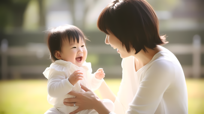 母婴互动轻松愉快的摄影图