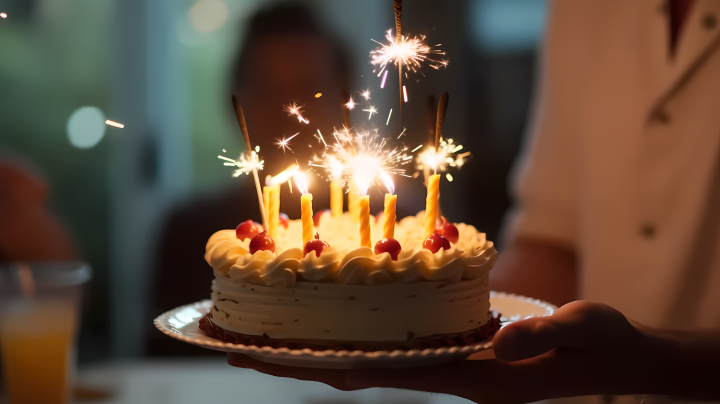 生日蛋糕点燃烛火摄影版权图片下载