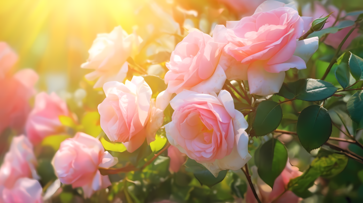 晨曦中的粉色玫瑰摄影图版权图片下载