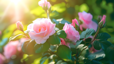 玫瑰园粉色玫瑰摄影图