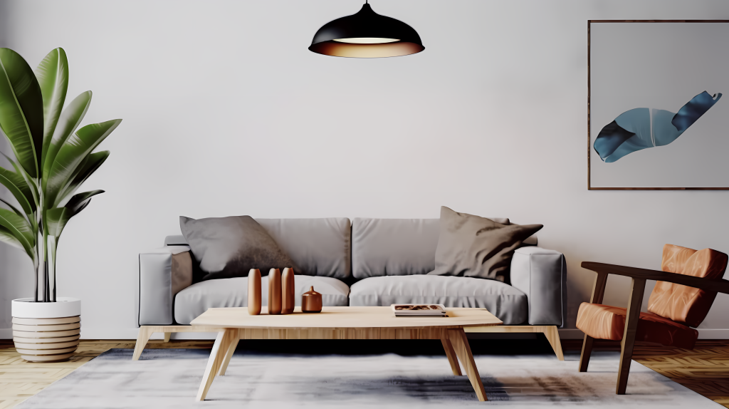 简约风格灰白色沙发客厅摄影版权图片下载