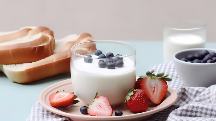 健康活力面包酸奶水果早餐摄影版权图片下载