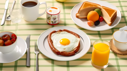 法式吐司咖啡煎蛋早餐摄影图片