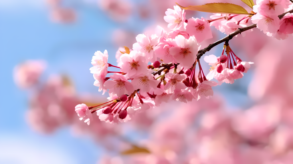 粉色花朵蓝天摄影图版权图片下载