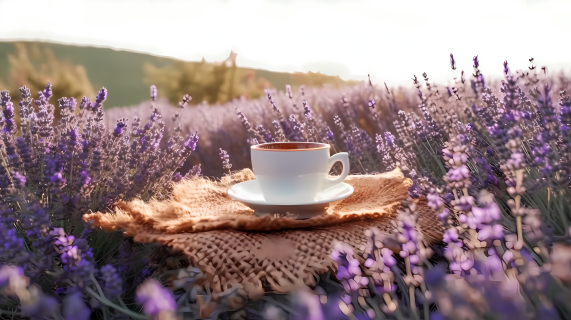 清幽紫田间咖啡杯上的自然摄影图