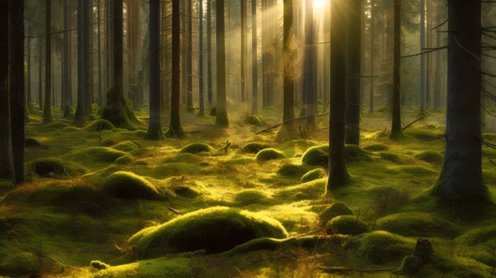 阳光森林青苔树木摄影图版权图片下载