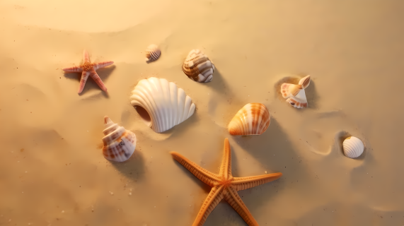 沙滩上的海星贝壳摄影图