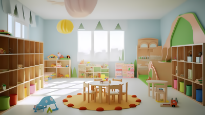 缤纷色彩的幼儿园儿童游戏室摄影图片