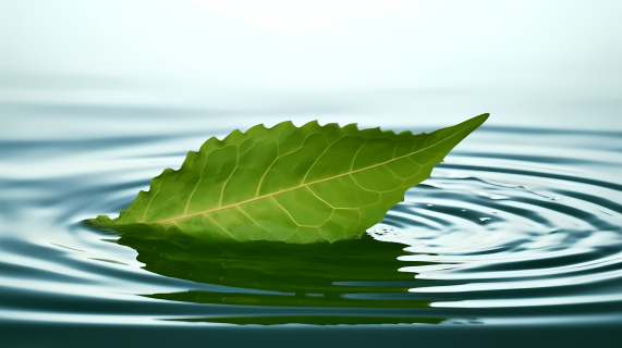 绿叶漂浮水面波光粼粼摄影图