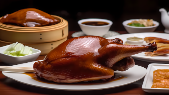 传统正宗的北京烤鸭美食摄影图