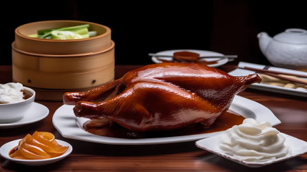 诱人的脆皮北京烤鸭美食摄影图