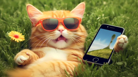 橙色太阳眼镜猫摄影图