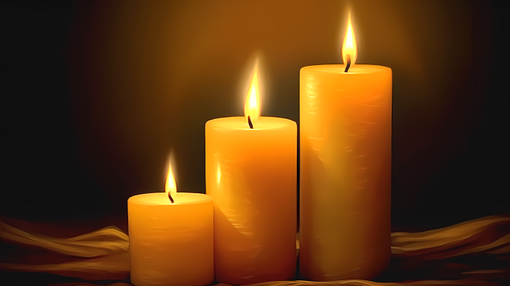 暮色中的三支蜡烛摄影图版权图片下载