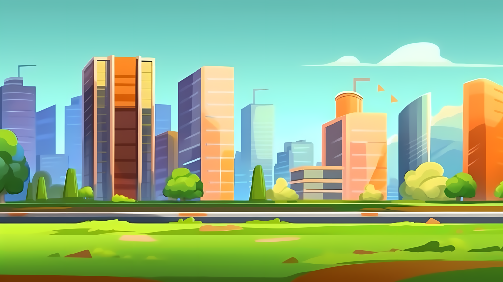 城市建筑与绿草摄影图版权图片下载