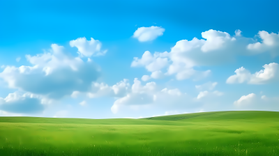 青绿色田野天空与云彩摄影图