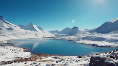 雪山环绕湖泊摄影图