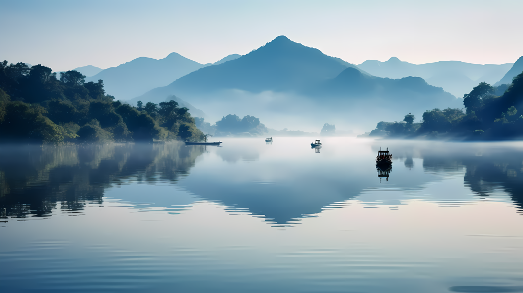 儒家山水唯美意境摄影图版权图片下载