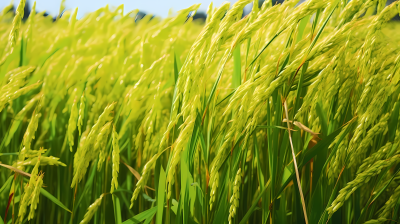 金黄浅褐色的稻田绿色稻谷摄影图