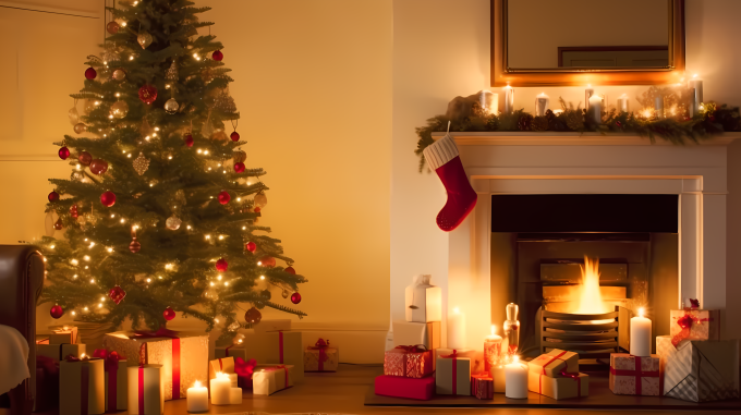 圣诞树礼物装饰摄影图