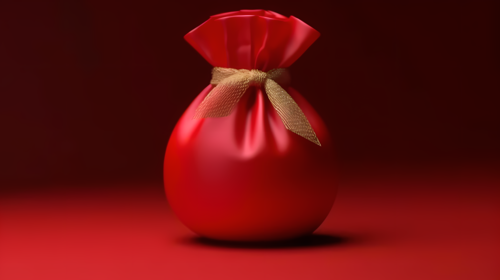 圣诞节装饰的红色背景下的圣诞树摄影图片