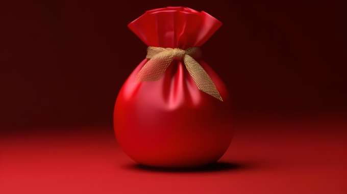 圣诞节装饰的红色背景下的圣诞树摄影图片