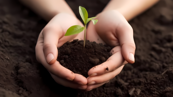 女性种植树苗摄影图片