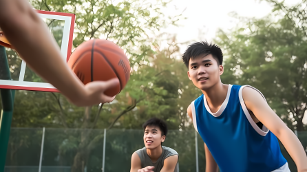 青春活力男生打篮球摄影图片