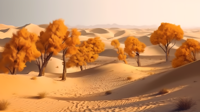 沙漠绿洲中的树丛摄影图