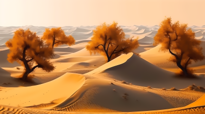浪漫风景黄金沙丘树丛摄影图片
