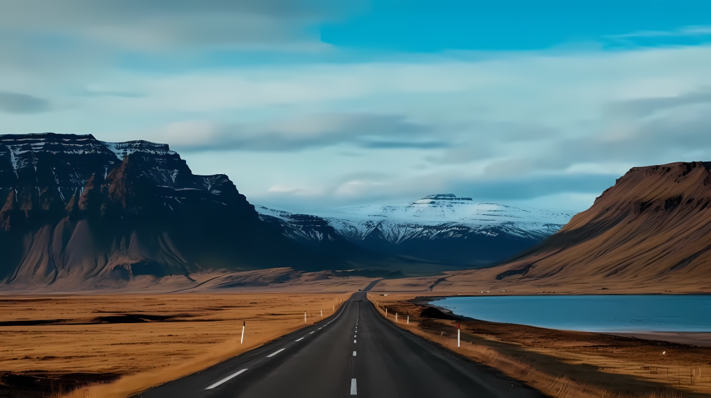 冰海山脉旁幻境街道摄影图版权图片下载