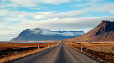 冰岛海与巨大山脉的摄影图