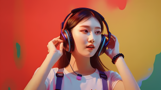 戴耳机的音乐少女摄影图