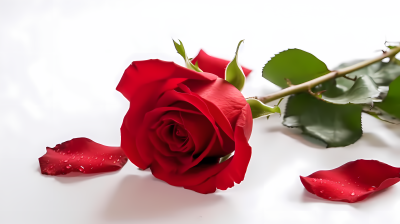 白底红玫瑰花瓣摄影图
