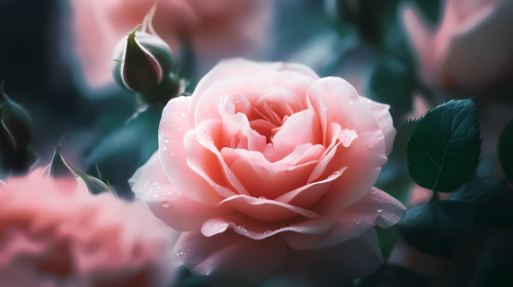 粉色玫瑰盛放的梦幻花海摄影图