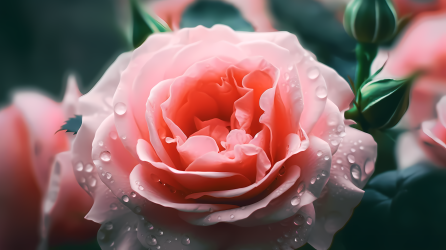 粉色玫瑰花的绽放--柔和梦幻摄影图
