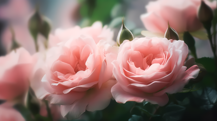 柔美梦幻的粉色玫瑰花之绽放摄影图