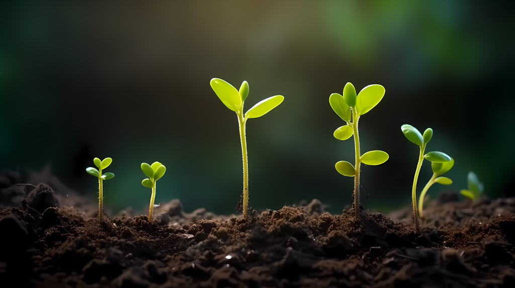 黑土中绿色植物幼苗生长摄影图