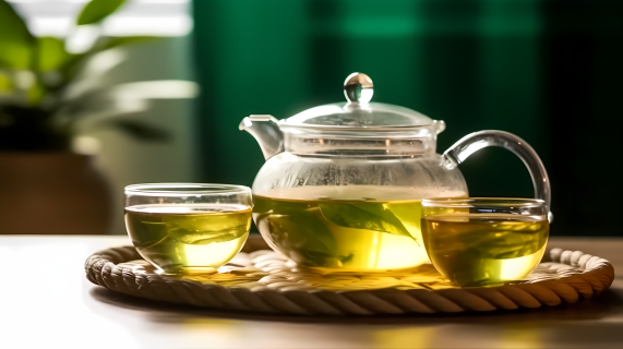 桌上绿茶的透明风格摄影图片