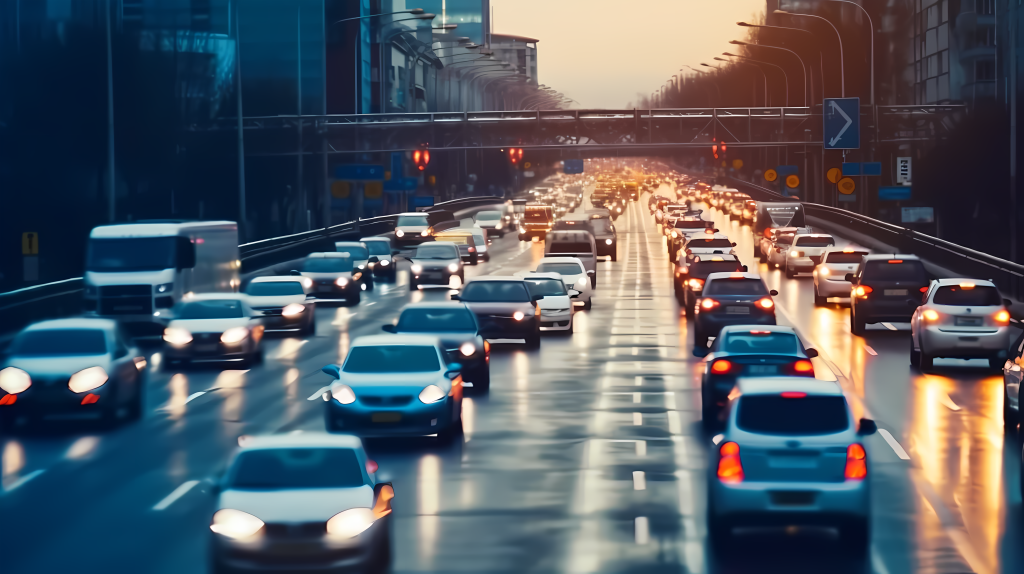 夜晚拥挤街道上的汽车行列摄影图片