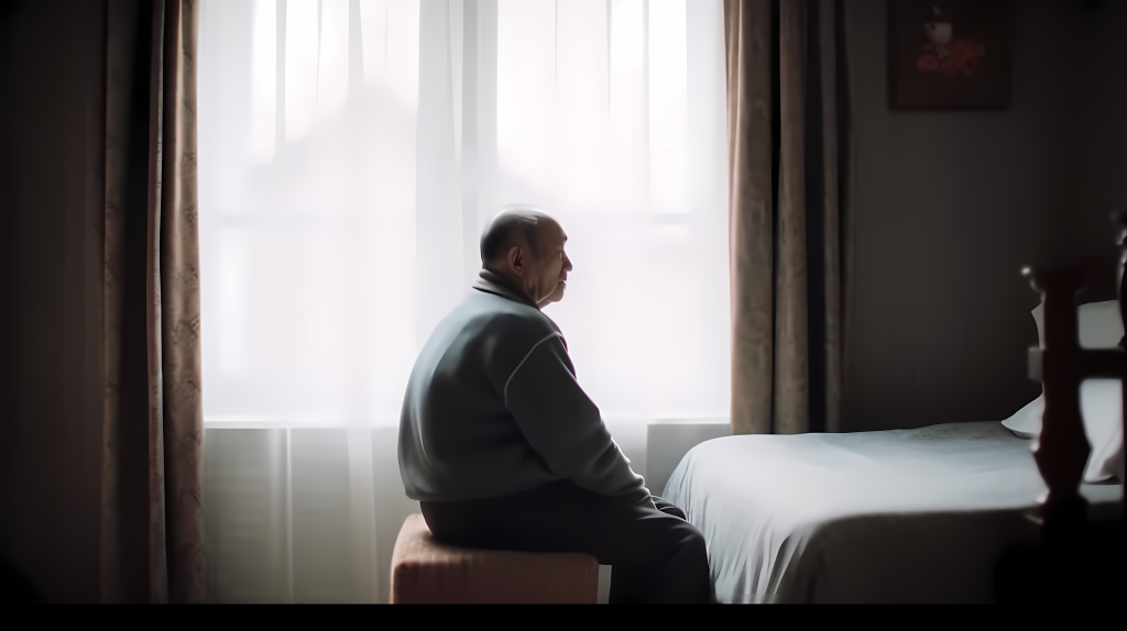 寂静孤独老人窗前摄影图