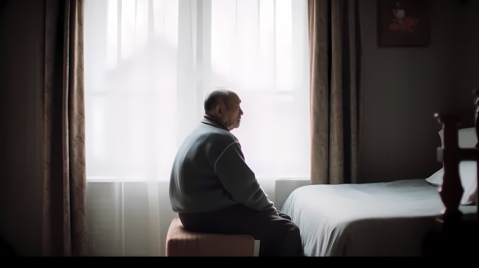 寂静孤独老人窗前摄影图