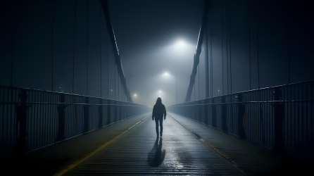 寂静夜色迷离桥上行人摄影图