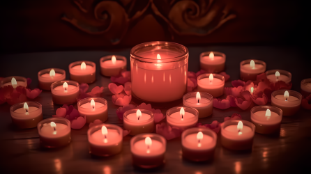 浪漫夜色下的红蜡烛心形摄影图片